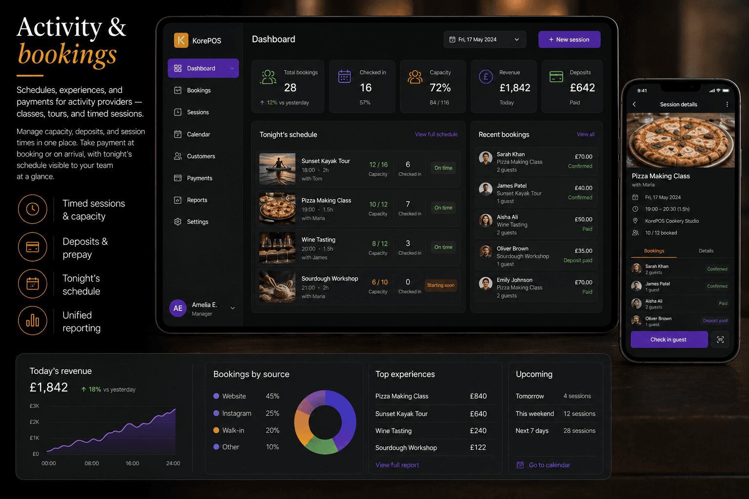 KorePOS Pro activity scheduling and bookings