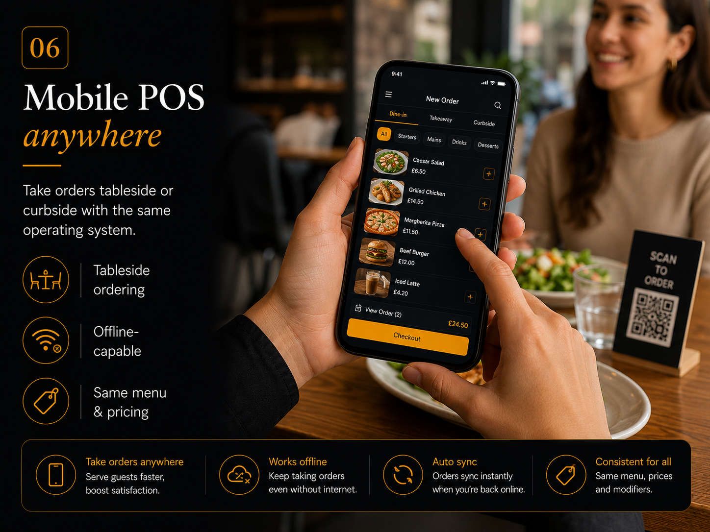 KorePOS mobile point of sale for tableside ordering